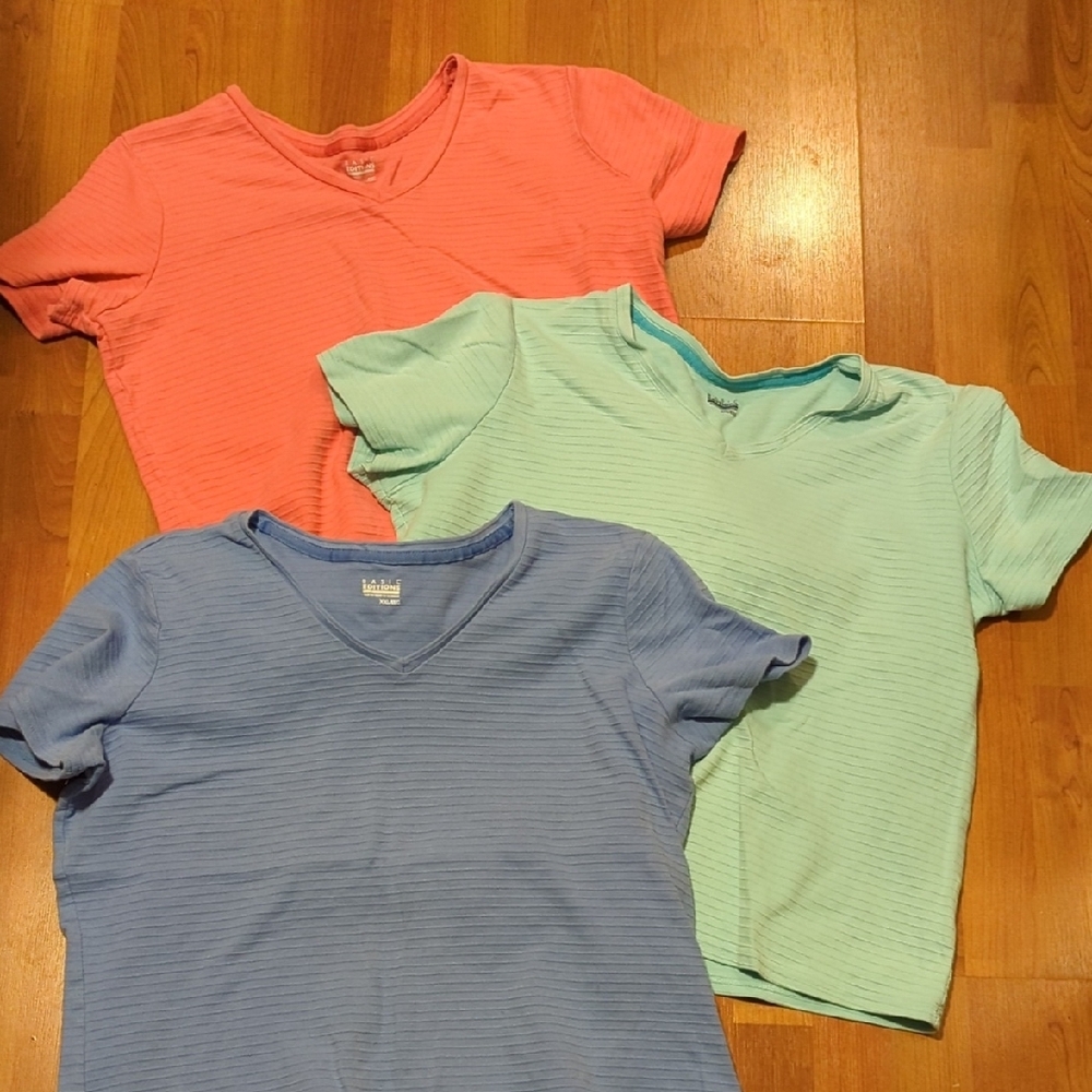 Basic Editions Ribbed Short Sleeve T Shirts XXL Teal Salmon Periwinkle